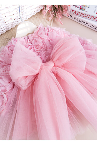 Babymod Stylish Birthday Special Occasion Baby Girl/Child Dress with Bow and Rose Tulle Detail