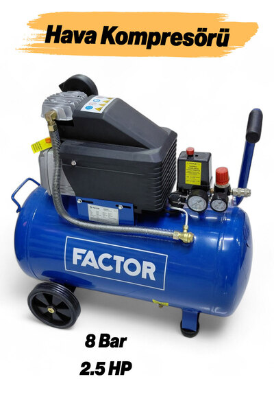 Factor ZB2550 Hava Kompresörü 2.5 Hp 50 Litre Tank 8 Bar Sanayi Tipi Güçlü En...