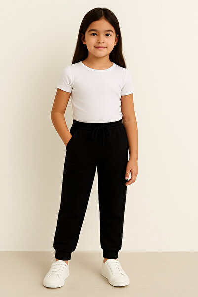 buğlem collection Girls' Elastic Waist 100% Cotton Children's Jogger Sweatpants