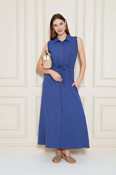 NEW LAVİVA Women's Aerobin Zero Sleeve Classic Dress with Side Pockets and Belt