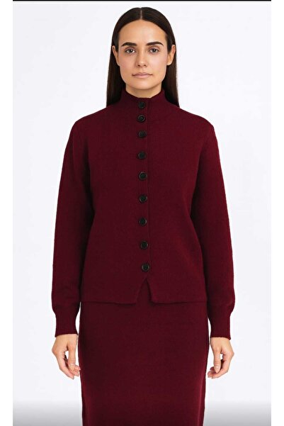 Maison La Femme Kadın Triko Takım Balıkçı Yaka Düğmeli Ceket Uzun Etek Alt Üst Triko Takım