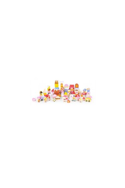Ecotoys Set educational cu blocuri din lemn, 116 piese, Candy City ME433