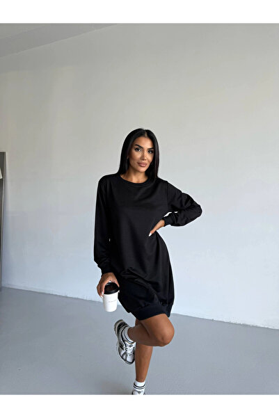 hazelin Γυναικείο μαύρο φόρεμα με λαιμόκοψη με 2 κλωστές καθημερινό άνετο φόρεμα HZL25W-FRY123451