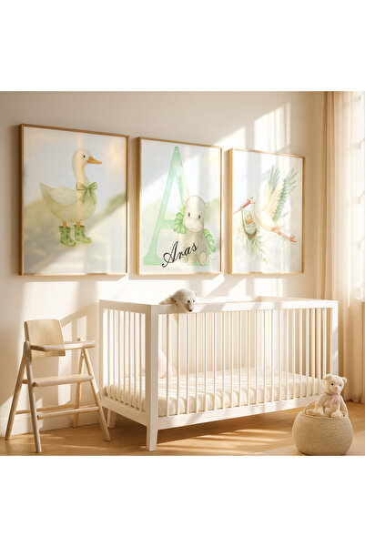 Dekor Paleti Kişiye Özel İsimli 3’lü Bebek Odası Tablo Seti Çocuk Odası