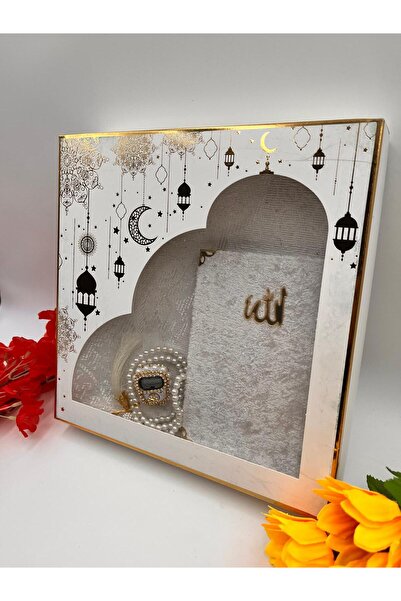 DUHA HAC Dowry Set, Gift, 4-Piece Bridal Bundle Set, Taffeta Prayer Rug, Yasin, Stone Zikirmatik, Pearl Prayer Beads