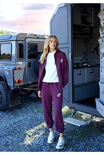 SPORTEMPT Floral με τύπωμα Γυναικείο Φούτερ Jogger - Βουργουνδία