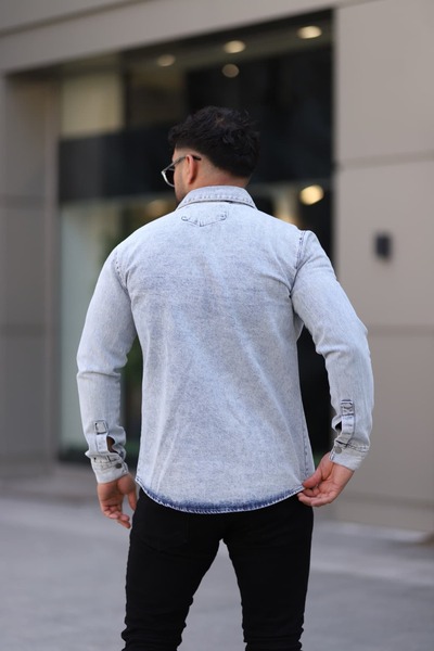 L-KOM Erkek Kot Gömlek Rahat Kalıp, Çift Cepli, Düğmeli Denim Gömlek