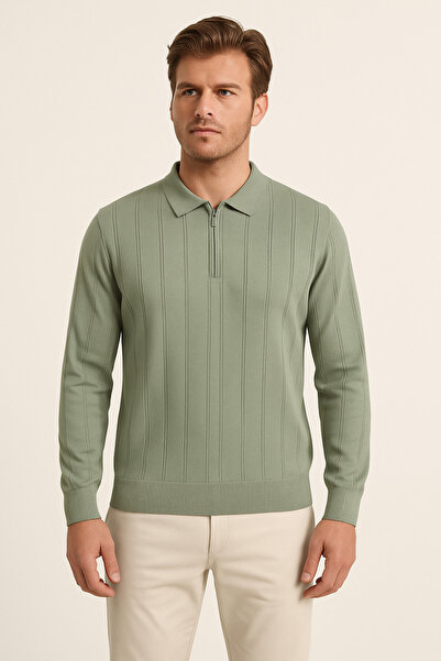 ModaPlaza Men's Polo Neck Zippered Sweater 6580