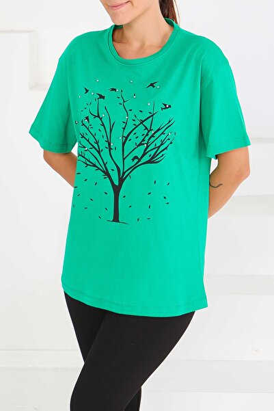 TOFİSA cu imprimeu Tricou verde cu pietre - 27375