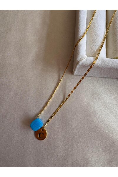 Zeus Accessory Mavi Boncuklu Harf Kolye