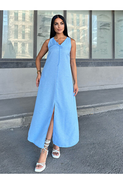 MissVina Μακρύ φόρεμα με λαιμόκοψη V με λεπτομέρεια από σπαγγέτι Y άνοιγμα 50324