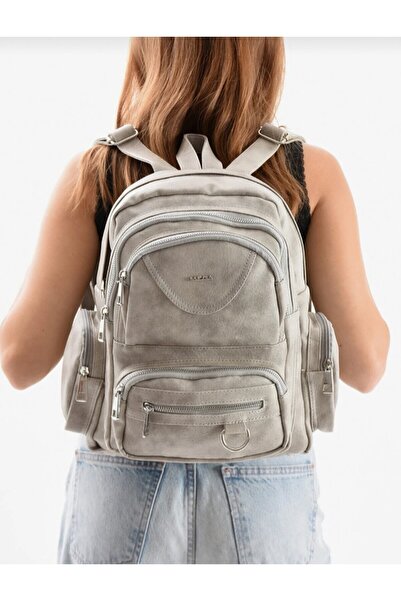 eflanmoda Mega Women's Multi-Compartment Soft Leather Backpack