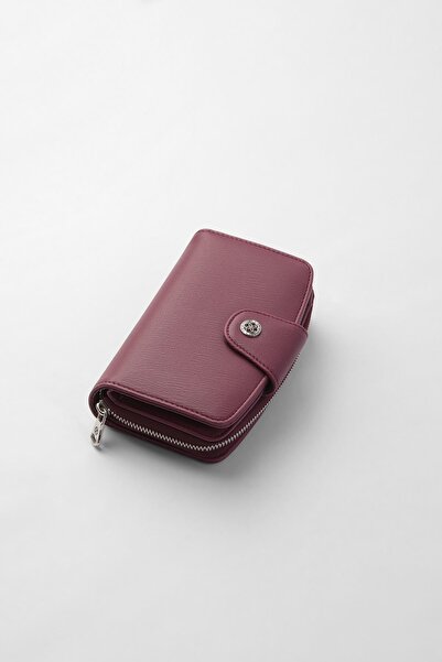 CENGİZ PAKEL Orta Boy Çıt Çıt Detaylı Kadın Cüzdan/Portföy - 65300 - Mürdüm