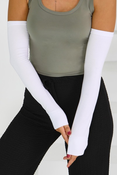 TOFİSA Γυναικείο λευκό μανίκι από χτενισμένο βαμβάκι - 27619