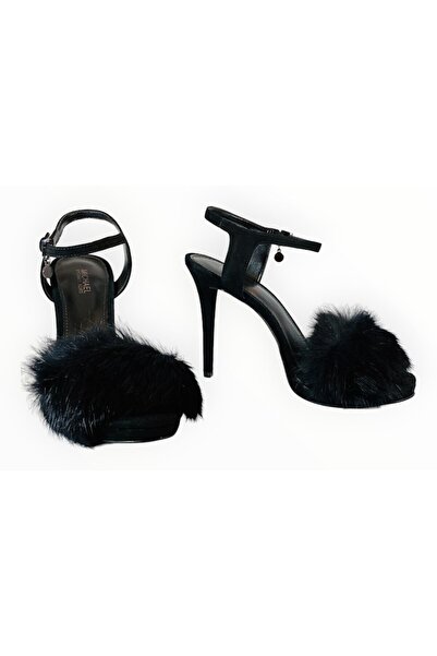Michael Kors - Stiletto Heeled Sandals, Black, Suede Leather and Rabbit Fur, Size 37 EU