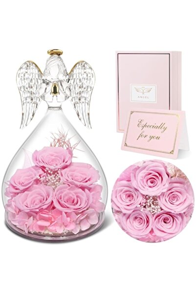 OEM Figurină de înger din sticlă cu trandafiri Decorațiune florală eternă luc...