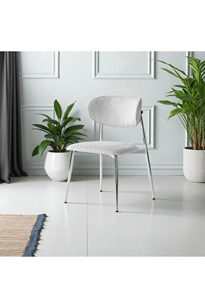 DENGEMA Laila S80 Sandalye – Gri Kumaş, Krom Metal Ayak