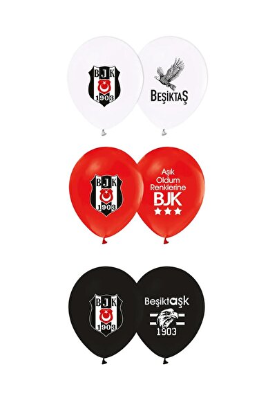 SURPRISE PARTY STORE Siyah Beyaz Taraftar Tema Doğumgünü Balonu 5 Adet Armalı...