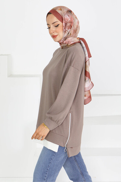 TOFİSA Суитшърт с цип и две нишки, Vison - 27610