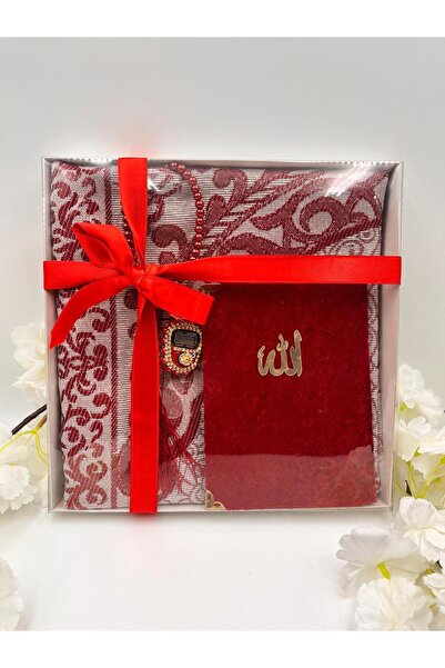 DUHA HAC Dowry Set, Gift, 4-Piece Bridal Bundle Set, Taffeta Prayer Rug, Yasin, Stone Zikirmatik, Pearl Prayer Beads