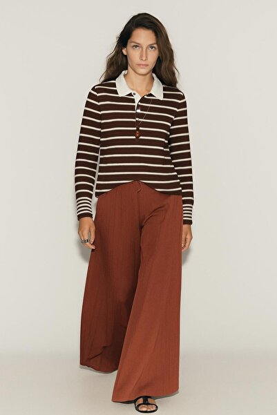 HAKKE Polo neck striped ribbed blouse
