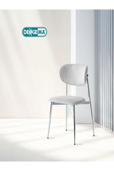 DENGEMA Laila S80 Sandalye – Gri Kumaş, Krom Metal Ayak