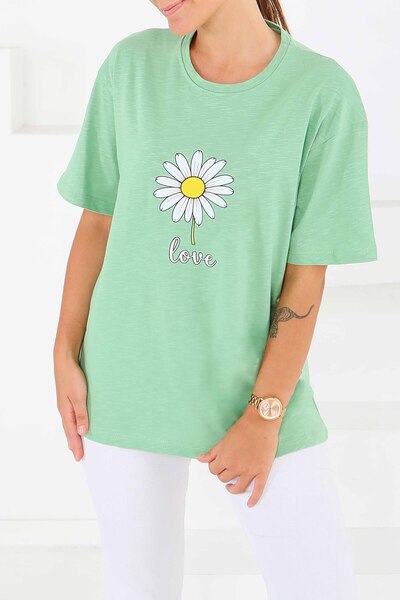 TOFİSA Μπλουζάκι με στάμπα και κοντά μανίκια σε πράσινο χρώμα - 27577