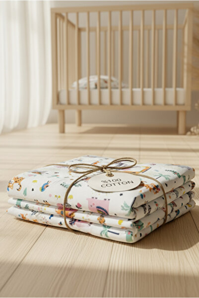 pistore %100 Pamuk Ranforce Lastikli Çarşaf Seti - Hayvanlar Alemi Desenli Park Yatak 70x120 35x45