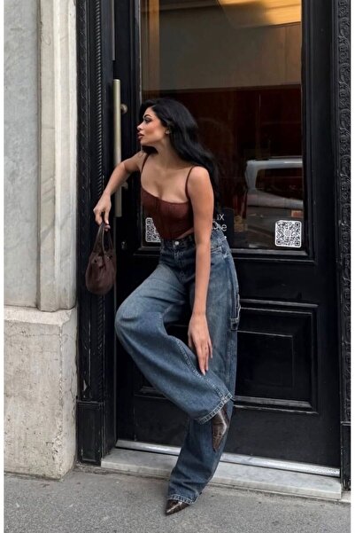 jsshop collection أحدث صيحات الموضة%%للنساء%%تفاصيل مشبك جانبي%%خصر مرتفع%%بنطلون جينز