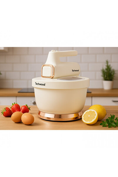 Techwood Mixer with bowl TMB-340, 500W, 6 speeds, 2x 3.5 l, Anti-splash lid, White/Champagne