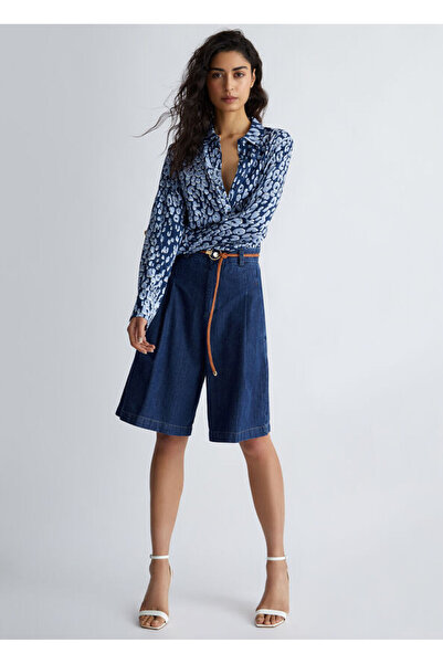 Liu Jo Women's Double Breasted Closure Shirt Collar Long Sleeve Blue Blouse Ua3183D4714-78487