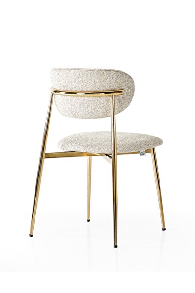 DENGEMA Laila S80 Sandalye – Krem Kumaş, Gold Metal Ayak