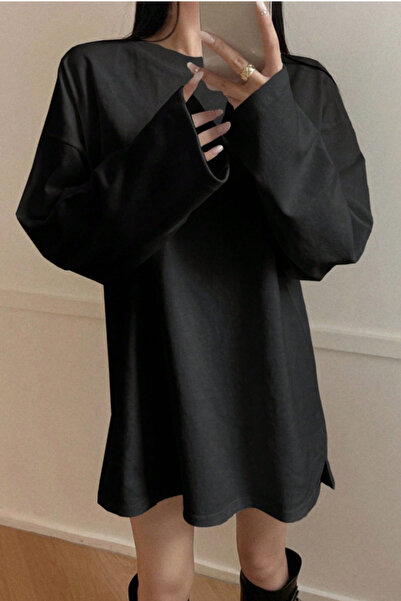 Tarz Cool Women's Black Loose Crew Neck Long Sleeve T-Shirt