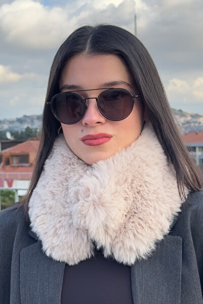 Mavelle Women's Beige Plush Neck Collar | Faux Fur Magnetic Winter Neck Warmer