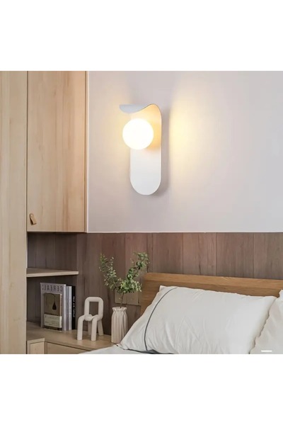 VENON 1 Piece Minimalist White Metal Sconce Glop White Glass Wall Lamp Bedroom-Headboard-Bathroom