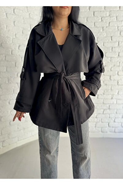 moneta boutique Women's Oversized Belted Lined Premium Trench Coat