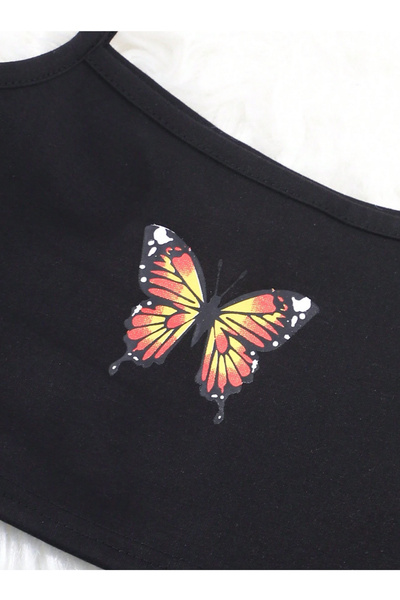 NoVibe Kids 3-Piece Summer Tracksuit Set - Butterfly Patterned - Crop - Straps - Sweatpants