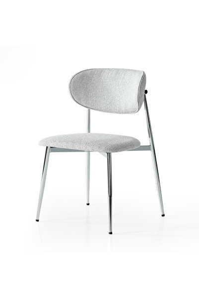 DENGEMA Laila S80 Sandalye – Gri Kumaş, Krom Metal Ayak