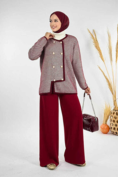 Bym Fashion Buttoned Knitwear Cardigan 18318 Claret Red