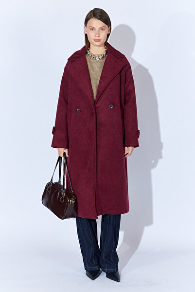 Manche Двукопчесто палто с еполети - бордо | MKW355557-01