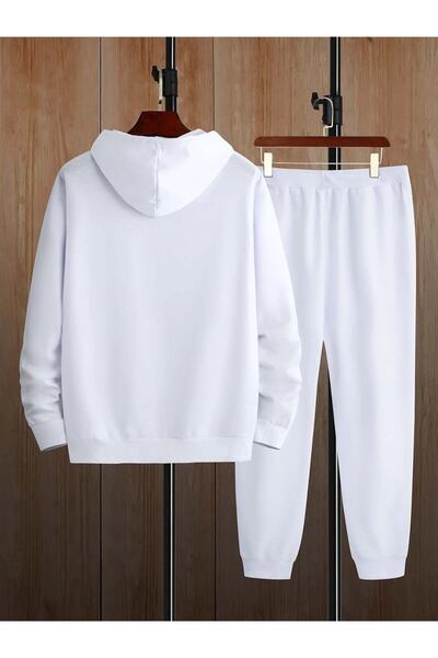 NoVibe Plus Size Unisex White Hooded ''A'' Printed Tracksuit Set