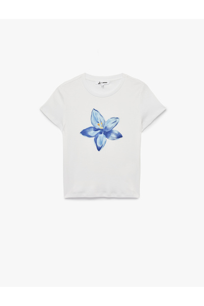 Koton Kısa Kollu Bisiklet Yaka Pamuklu Çiçek Baskılı Tişört