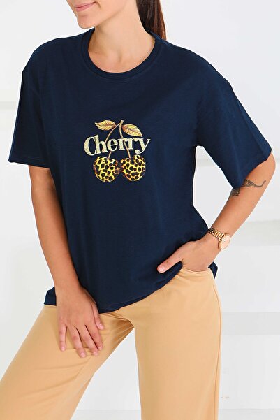 TOFİSA Μπλουζάκι με στάμπα και κοντά μανίκια σε μπλε ναυτικό - 27575