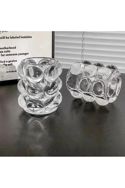 Furkan 2 li BUBBLE DEKORATİF ŞEFFAF CAM VAZO BARDAK