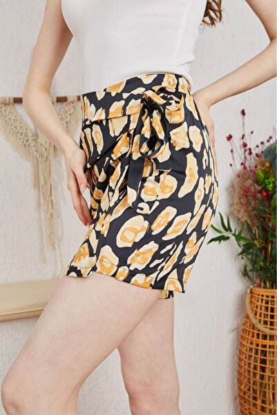 comstar Γυναικεία μίνι φούστα με ψηλόμεσο κορδόνι με σχέδιο λεοπάρ