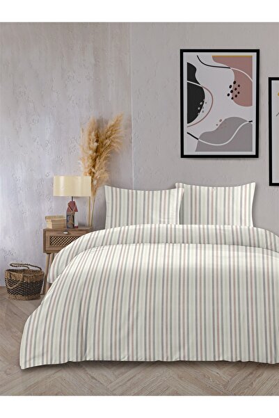 Evim Cool Natural 100% Cotton Akfil Huz Cherry Yarn Dyed Duvet Cover Set Double Size - 200X220 cm