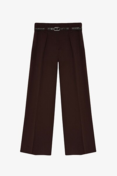 Quzu Kadin Kahve Kemer Detaylı Pantolon Pantolon 24Y71262-Koyukahve