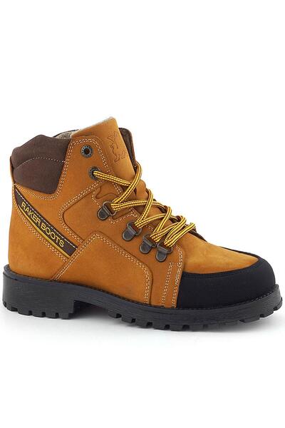 Rakerplus Детски ботуши с цип и връзки от естествена кожа в жълто-кафяво