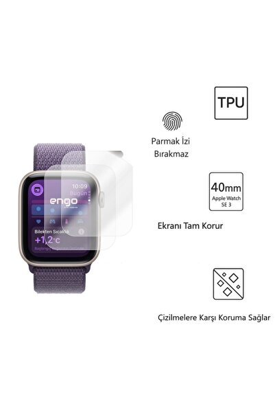 Engo Apple Watch SE 3 40mm TPU Ekran Koruyucu 2’li Şeffaf Film