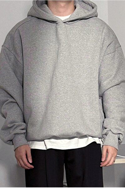 Tarz Cool Men's Gray Hooded Oversize Sweatshirt